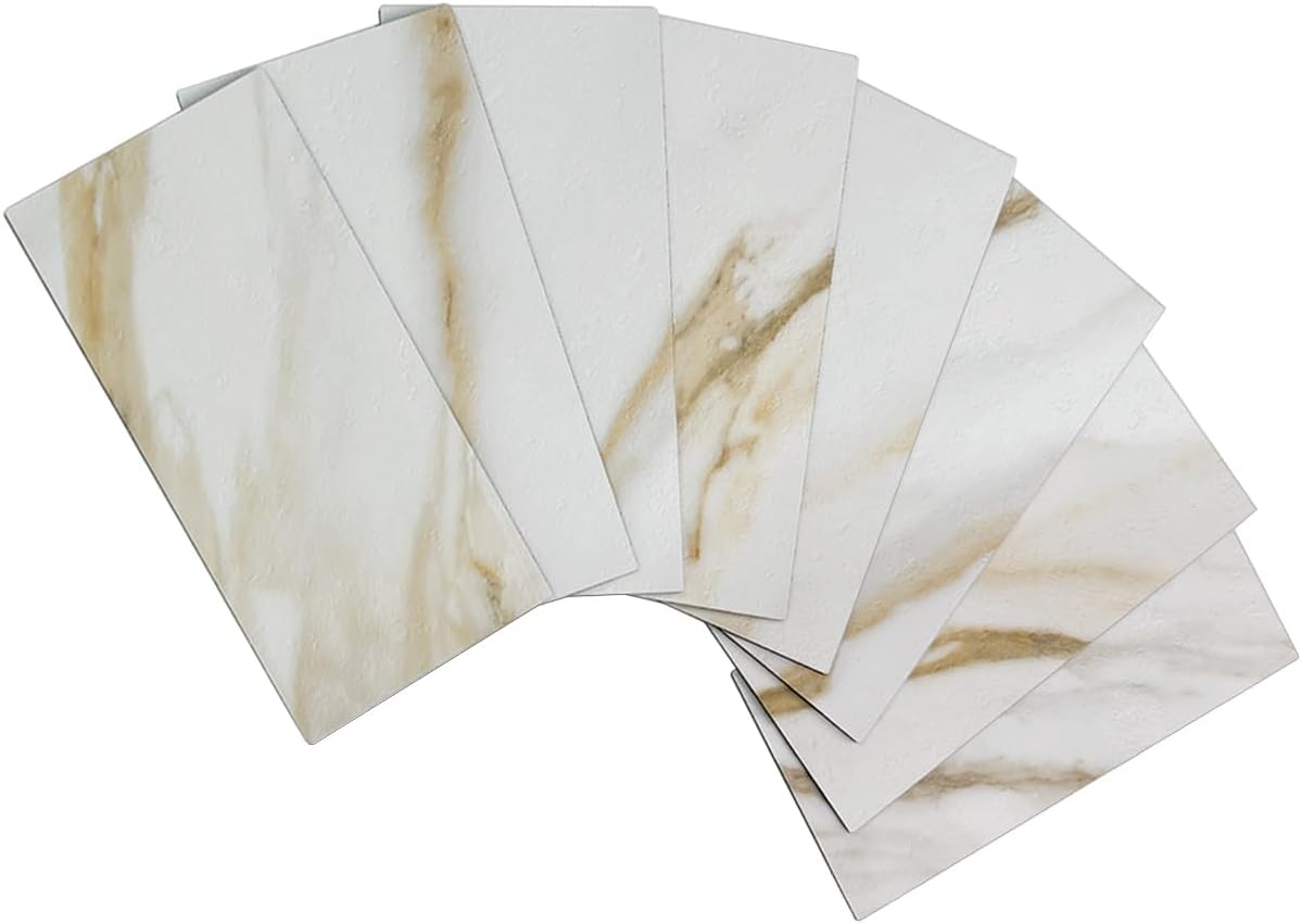 AULIGET 100-Piece Polished White Thick PVC Peel and Stick Backsplash, 3" x 6" Waterproof Subway Tile Peel and Stick Wall Tiles for Kitchen & Bathroom