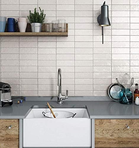 Zellige Ceramic Tile, Handmade-esq Subway Tile 38ct. 2.5x8 (5.32 sqft/case) of Backsplash for Bathroom, Kitchen Wall. White, Polished Ceramic Porcelain Floor, Backsplash Wall Decor