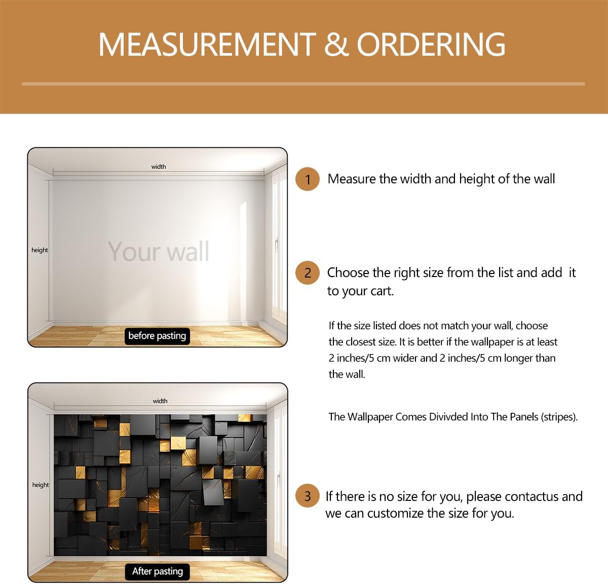 Black and Gold 3D Wallpaper Bedroom Abstract Geometric Squares Background Wall Mural for Living Room Office（Not Peel and Stick）