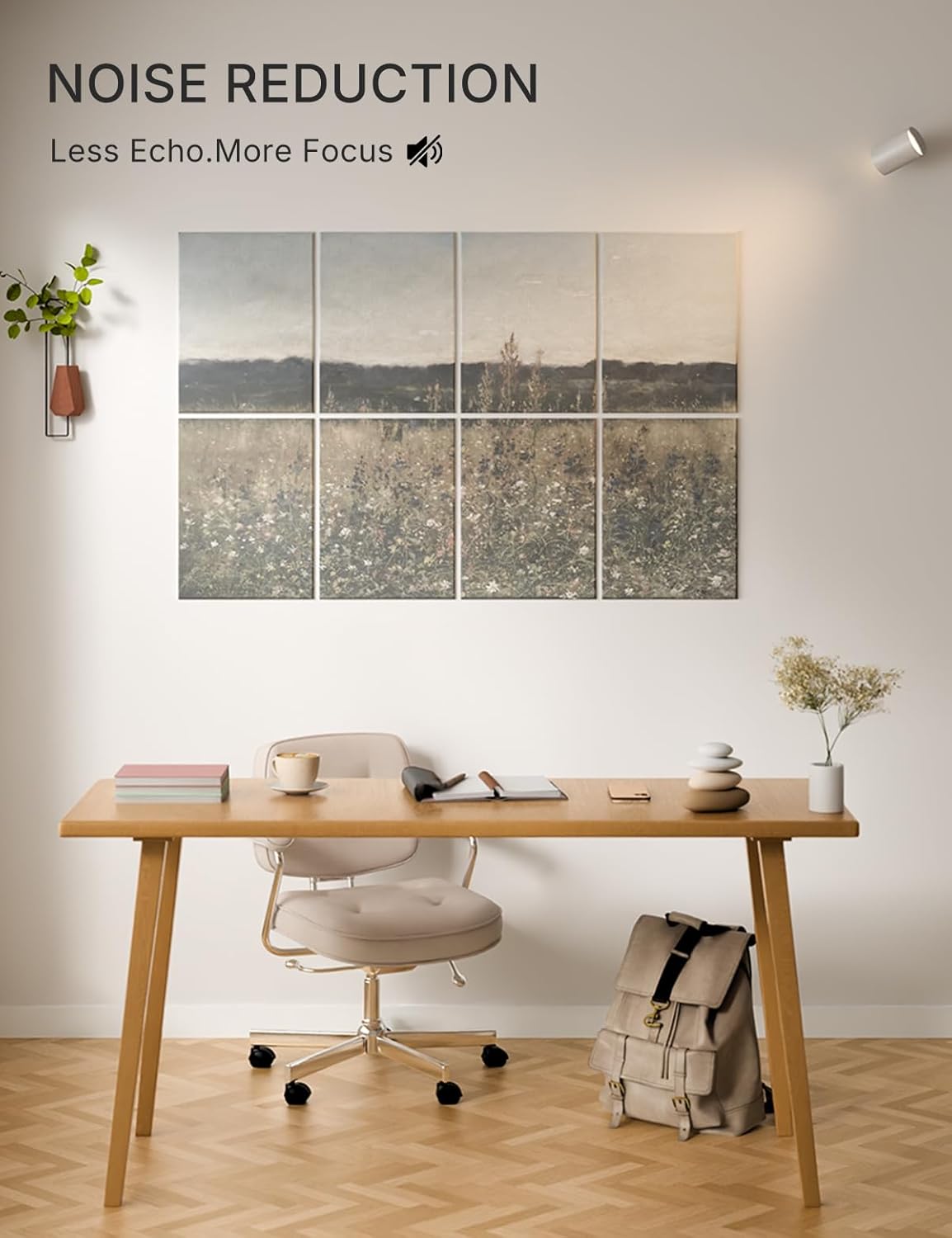 Wall Art Acoustic Panels,47''X31''Sound Absorbing Panels-8-Pack with 50 Adhesive Tabs, Decorative Sound Absorbing Panels for Living Room and Recording Studio, Offices-Champ Fleuri