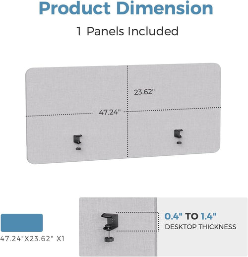 47.2" Privacy Desk Divider Panel, Acoustic Divider Panels for Office, Clamp-on Cubicle Office Room Dividers, Easy Assemble, Light Grey