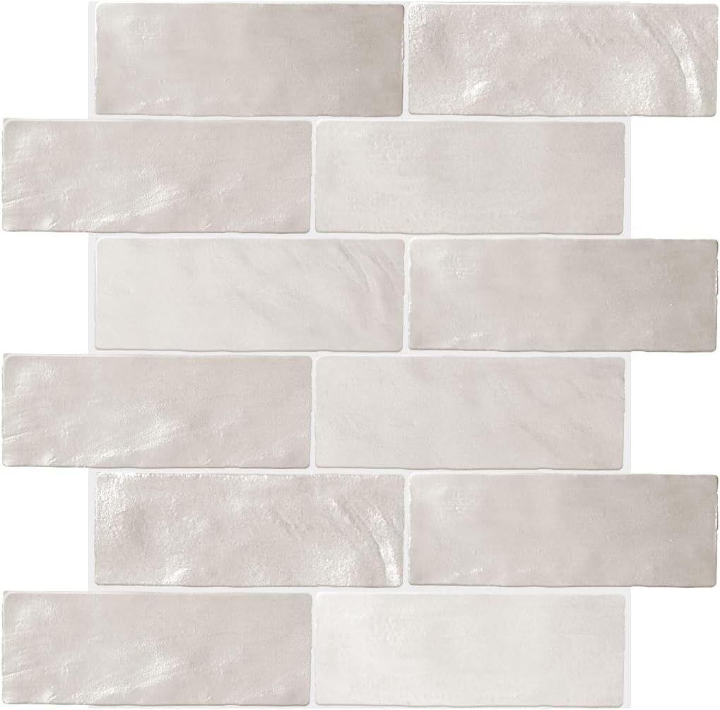 Zellige Ceramic Tile, Handmade-esq Subway Tile 38ct. 2.5x8 (5.32 sqft/case) of Backsplash for Bathroom, Kitchen Wall. White, Polished Ceramic Porcelain Floor, Backsplash Wall Decor
