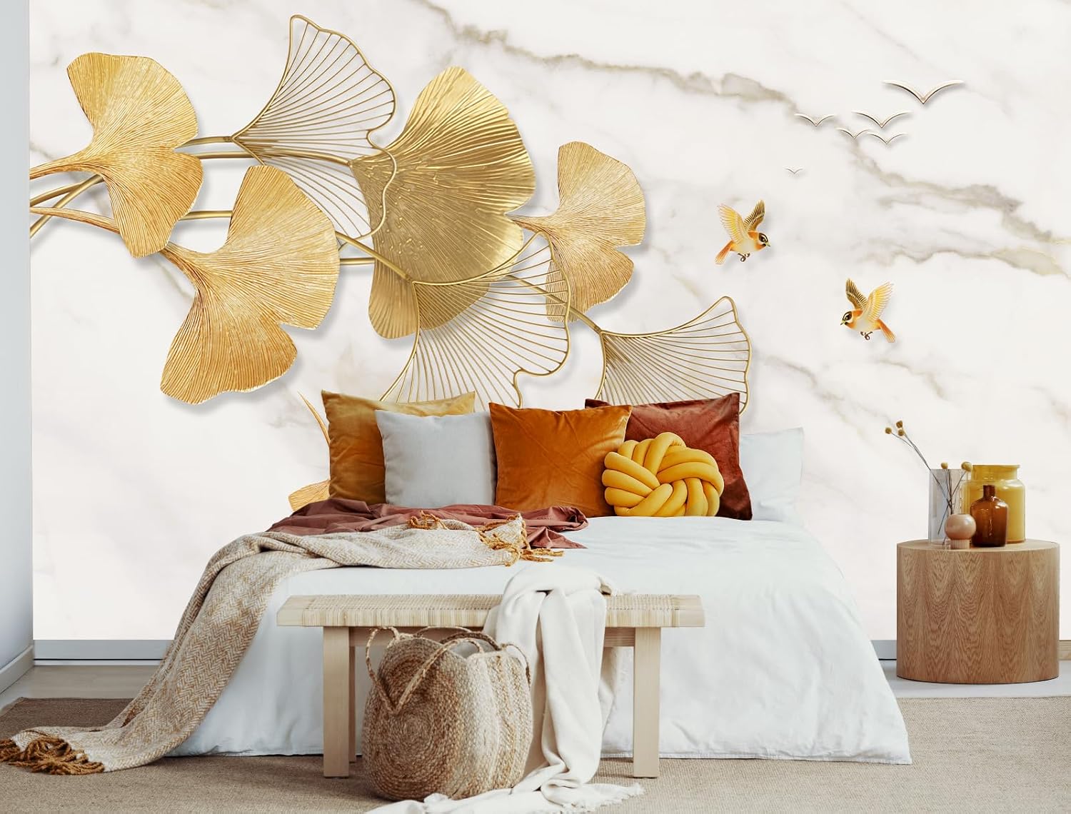 3D Relief Floral Wall Mural Wallpaper for Living Room Bedroom (Not Peel n' Stick)