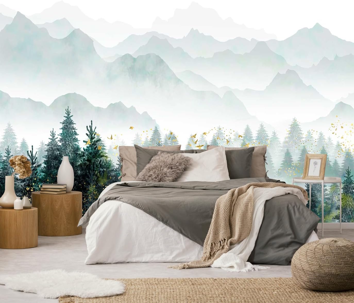 3D Wallpaper Illustration Beige Background Large White Abstract Gold Leaf Flower for Living Room Bedroom Backdrop Decoration（Non-self-Adhesive）