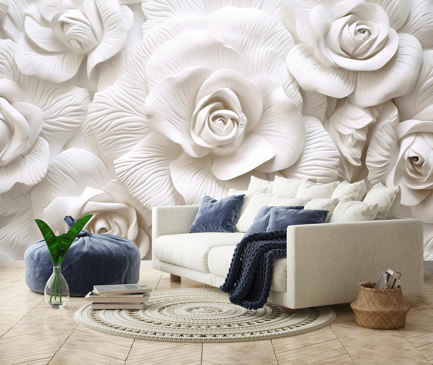 3D Relief Floral Wall Mural Wallpaper for Living Room Bedroom (Not Peel n' Stick)