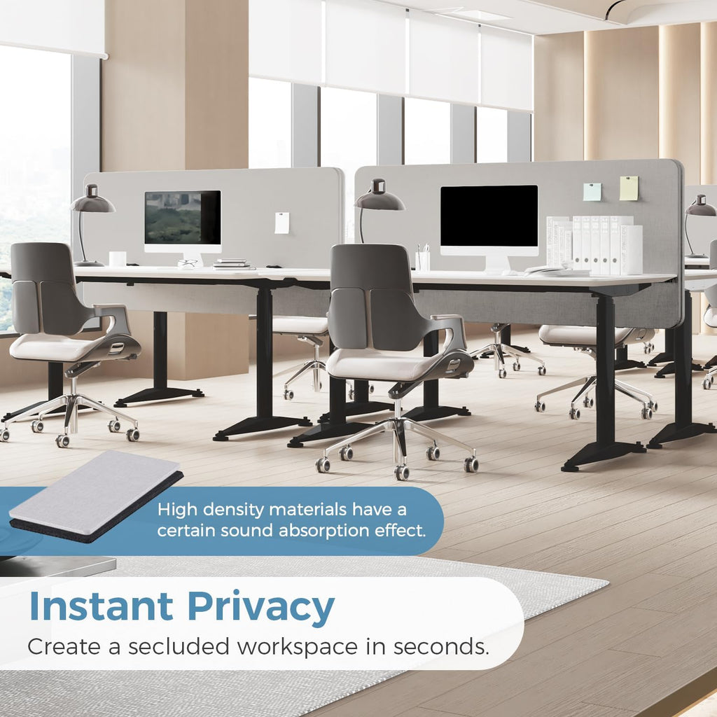 47.2" Privacy Desk Divider Panel, Acoustic Divider Panels for Office, Clamp-on Cubicle Office Room Dividers, Easy Assemble, Light Grey