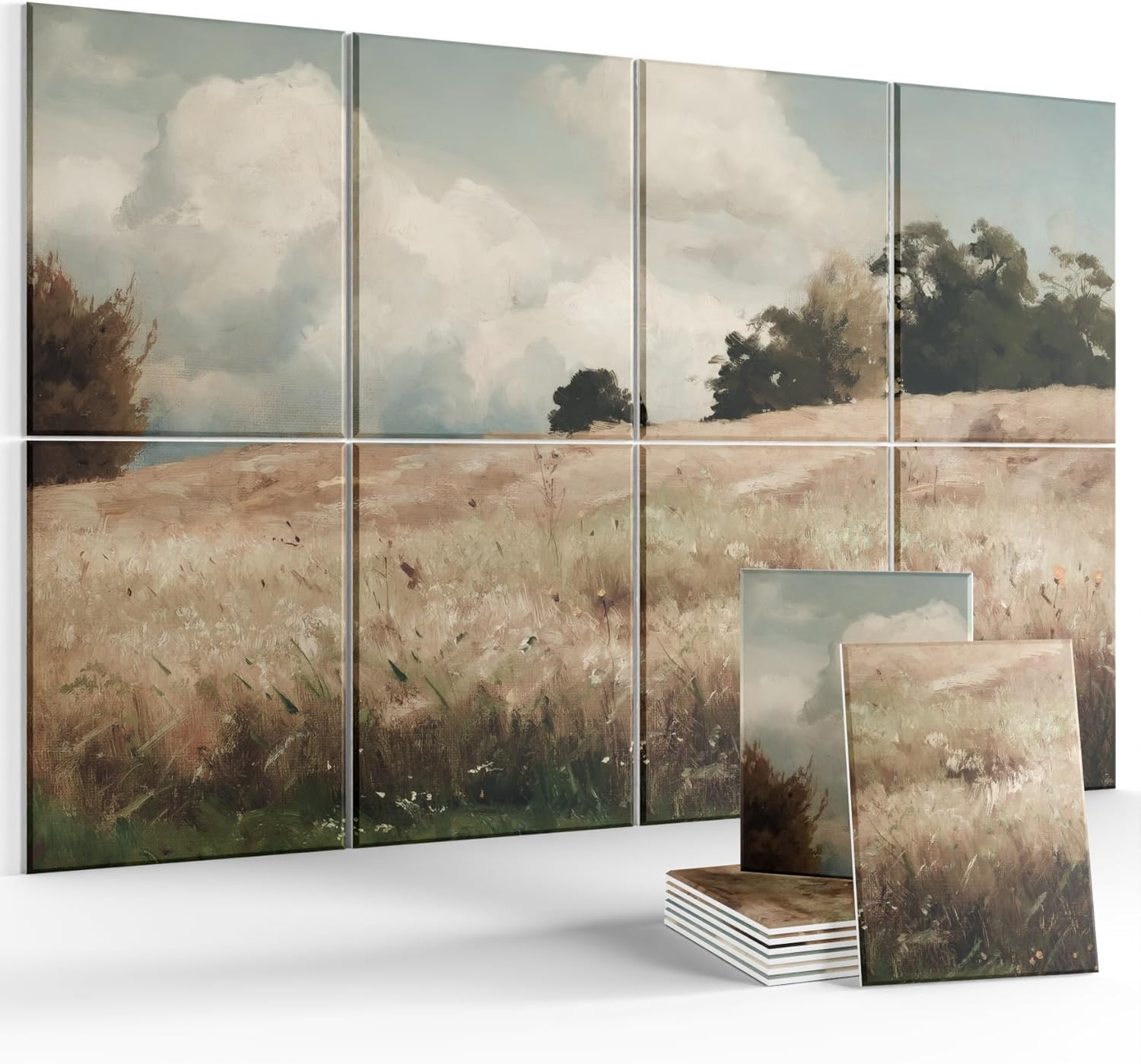 Wall Art Acoustic Panels,47''X31''Sound Absorbing Panels-8-Pack with 50 Adhesive Tabs, Decorative Sound Absorbing Panels for Living Room and Recording Studio, Offices-Champ Fleuri