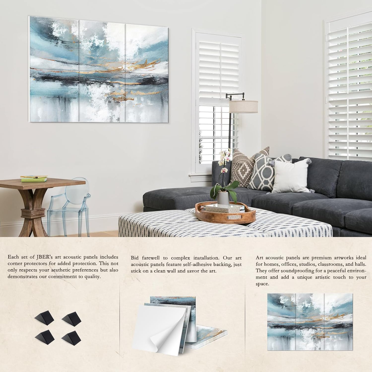 JBER Acoustical Wall Panels, 72×48 Inches Art Acoustic Panels, Decorative Acoustic Panels, Sound Absorbing Wall Art, Acoustic Wall Panels for Studio,Home & Living Room(Lake of the Sky)