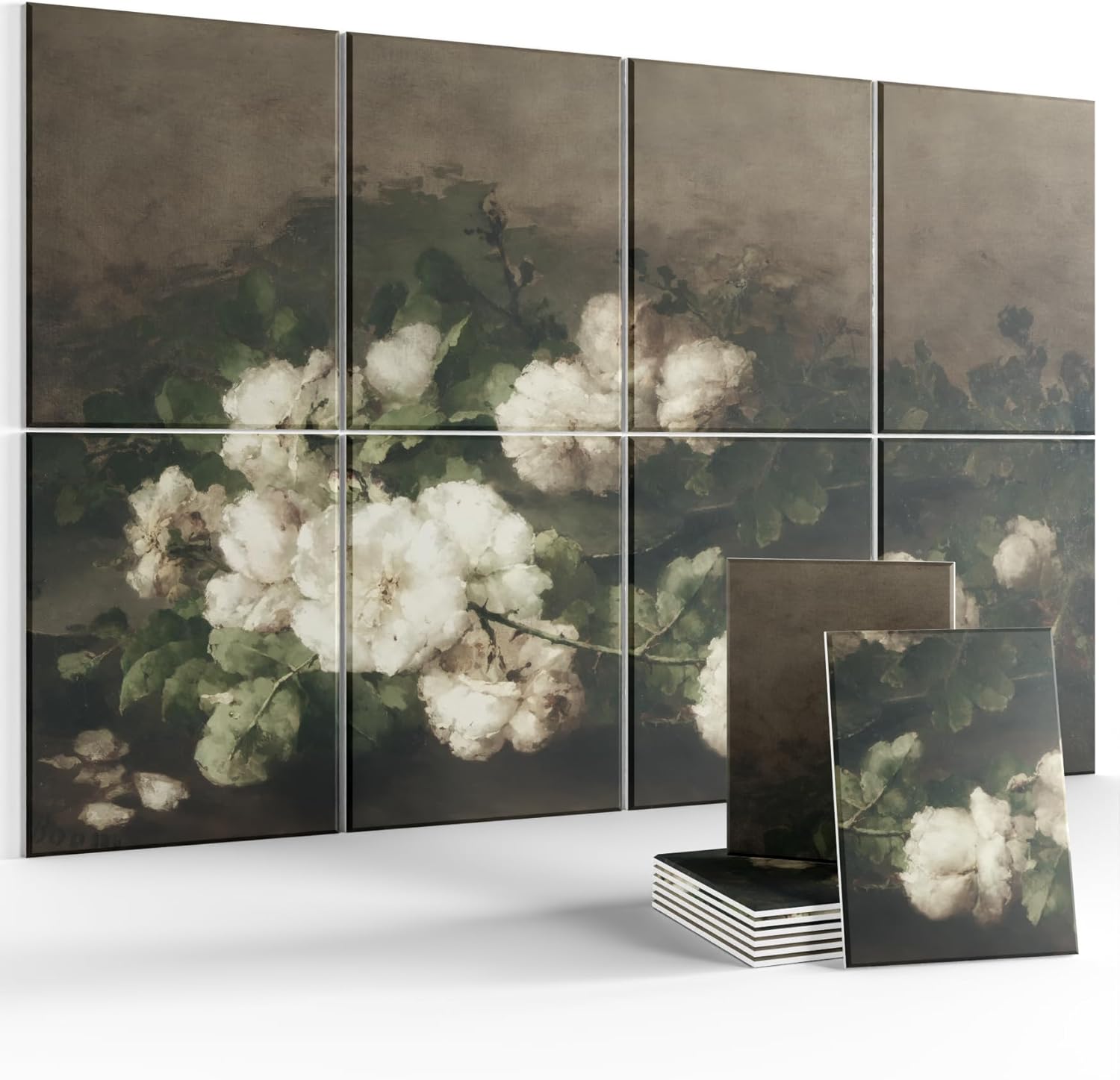 Wall Art Acoustic Panels,47''X31''Sound Absorbing Panels-8-Pack with 50 Adhesive Tabs, Decorative Sound Absorbing Panels for Living Room and Recording Studio, Offices-Champ Fleuri