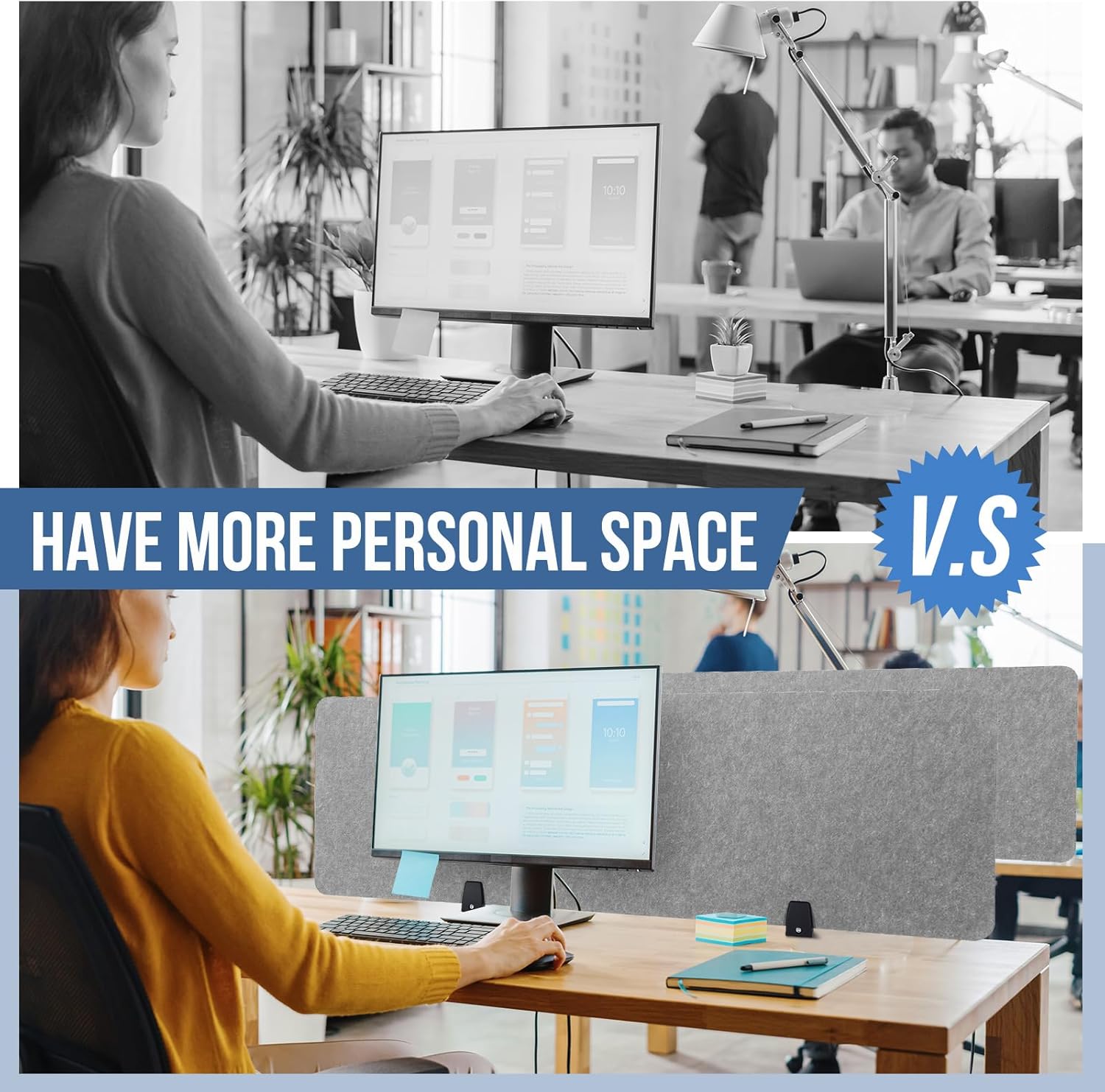 Yaomiao 4 Pack Acoustic Desk Divider Soundproof Desk Privacy Panel Freestanding Partitions Sound Absorbing Divider for Office Reduce Noise and Visual Distractions 47.3" x 16"(Light Gray)