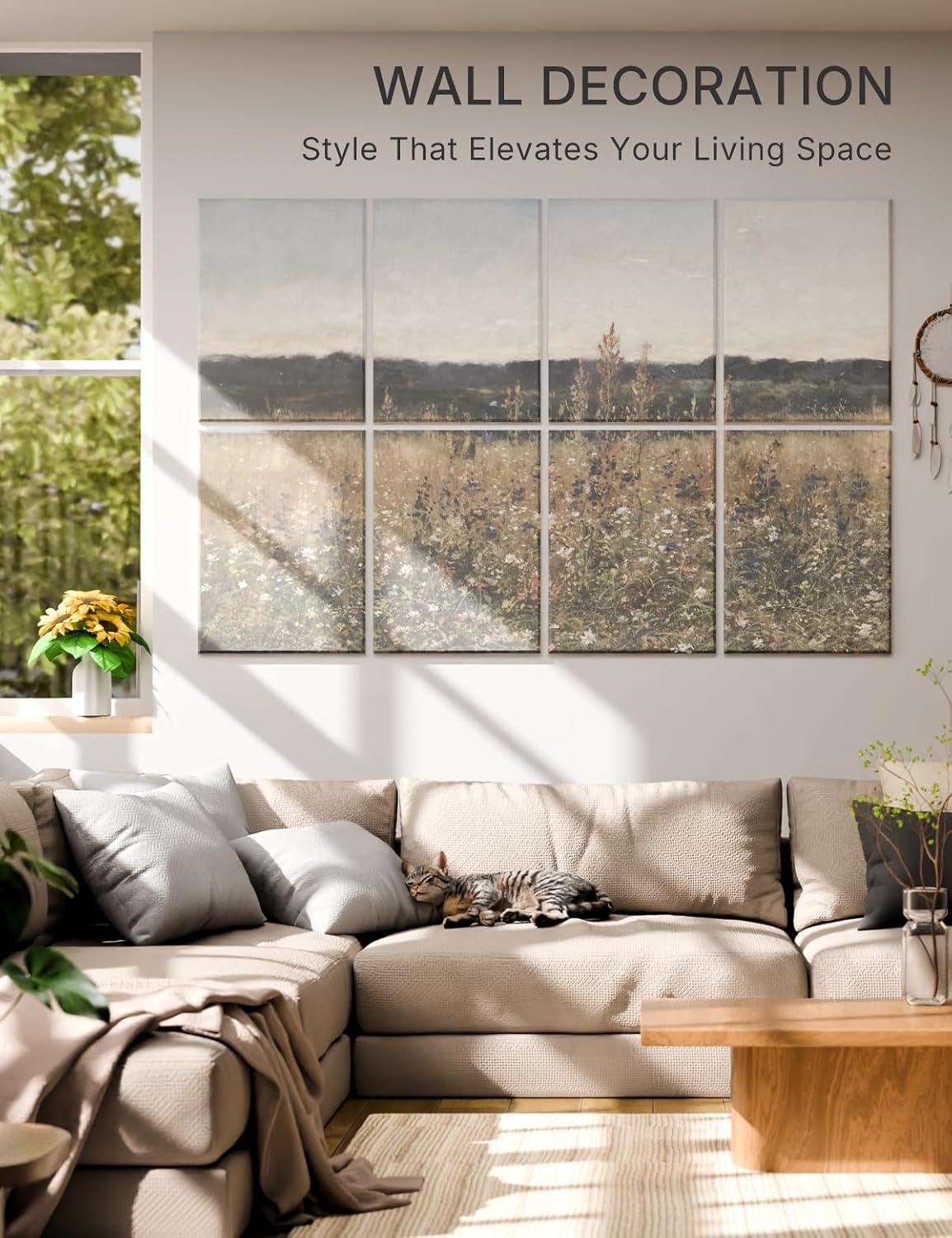 Wall Art Acoustic Panels,47''X31''Sound Absorbing Panels-8-Pack with 50 Adhesive Tabs, Decorative Sound Absorbing Panels for Living Room and Recording Studio, Offices-Champ Fleuri