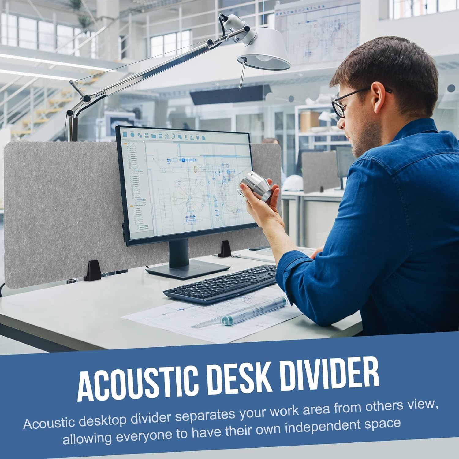 Yaomiao 4 Pack Acoustic Desk Divider Soundproof Desk Privacy Panel Freestanding Partitions Sound Absorbing Divider for Office Reduce Noise and Visual Distractions 47.3" x 16"(Light Gray)