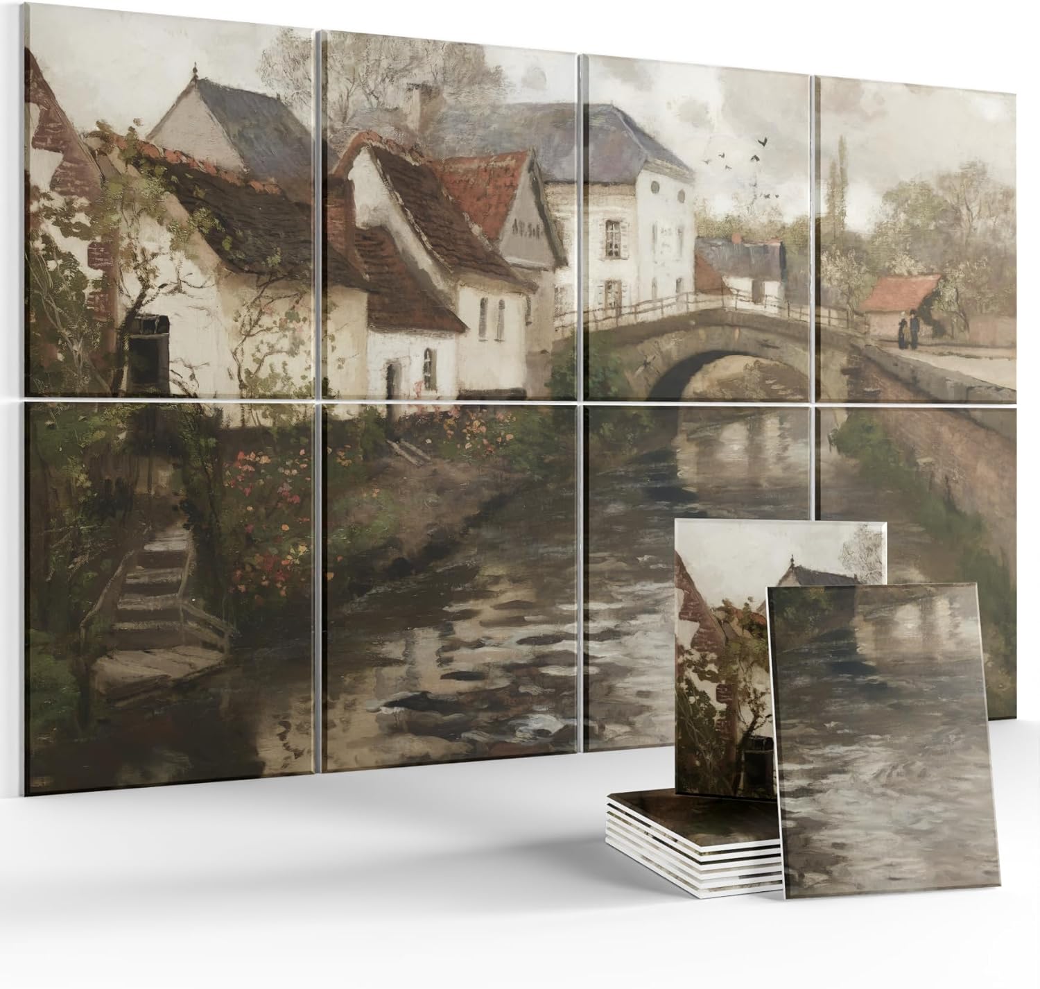 Wall Art Acoustic Panels,47''X31''Sound Absorbing Panels-8-Pack with 50 Adhesive Tabs, Decorative Sound Absorbing Panels for Living Room and Recording Studio, Offices-Champ Fleuri