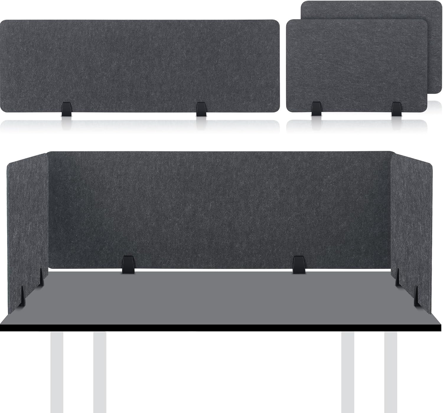 Yaomiao 3 Pcs Acoustic Desk Divider Soundproof Desk Privacy Panel Freestanding Desk Partitions Sound Absorbing for Students Office Reduce Noise Visual Distractions (Dark Gray,60 x 16", 24 x 16")