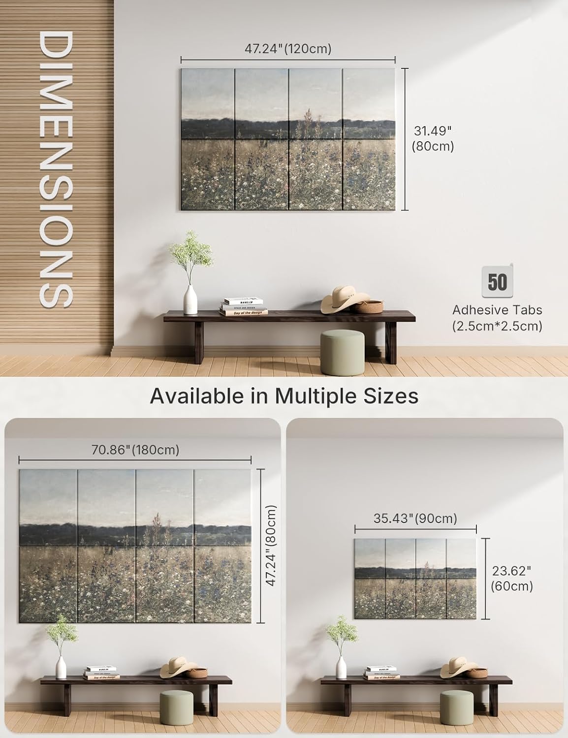 Wall Art Acoustic Panels,47''X31''Sound Absorbing Panels-8-Pack with 50 Adhesive Tabs, Decorative Sound Absorbing Panels for Living Room and Recording Studio, Offices-Champ Fleuri