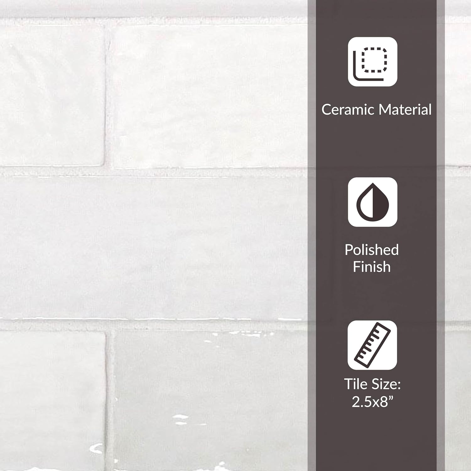 38-Pack 2.5 x 8-in. White Polished Ceramic Subway Wall Tile at 5.38 sq. ft. Per Case APLEC60, Ideal Home Improvement Ceramic for Kitchen, Bathroom, and Backsplash