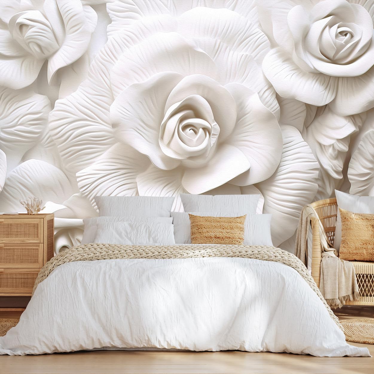 3D Relief Floral Wall Mural Wallpaper for Living Room Bedroom (Not Peel n' Stick)