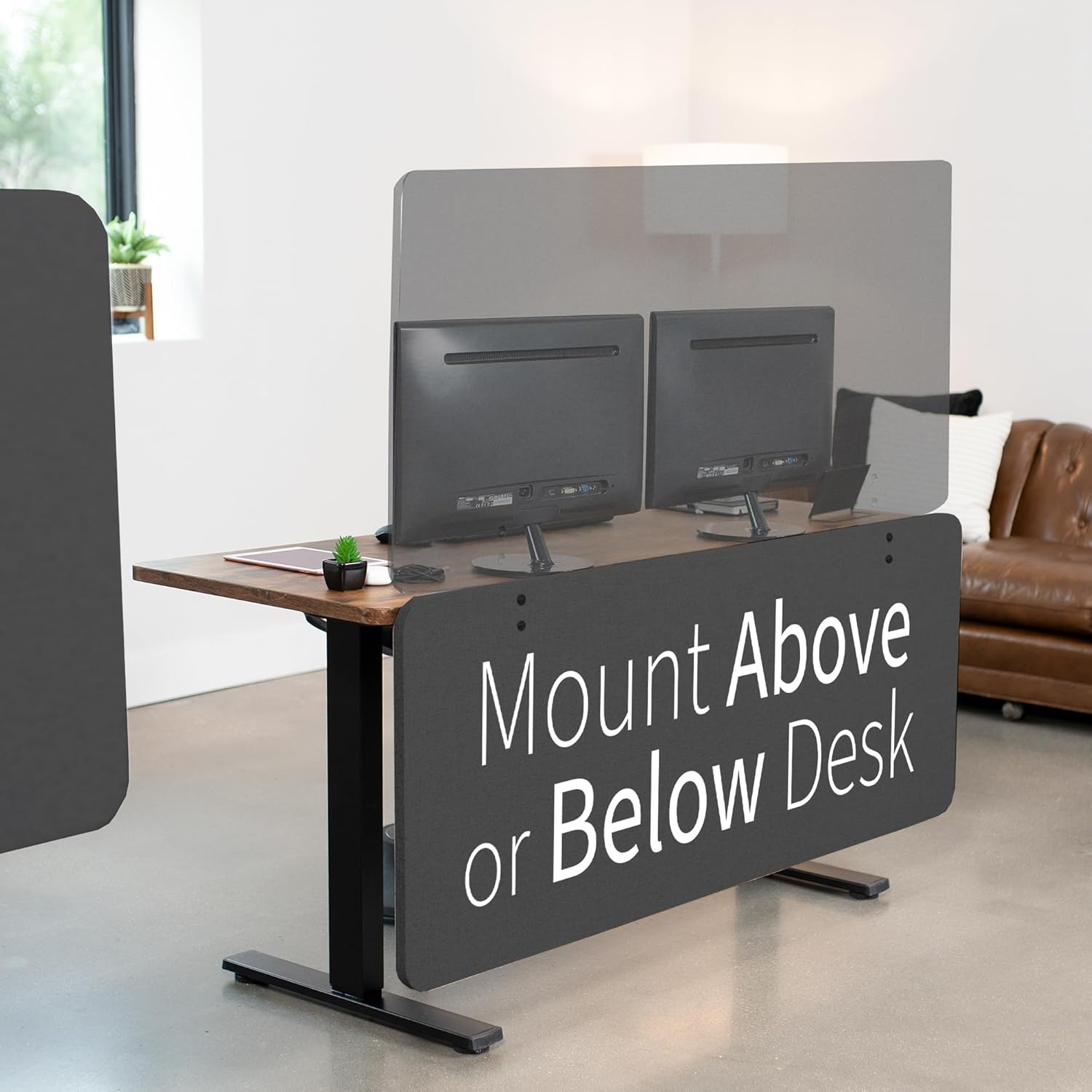 VIVO Clamp-on/Screw-on 60 x 24 inch Privacy Panel, Sound Absorbing Cubicle Desk Divider, Acoustic Partition, Dark Gray, PP-1-V060D