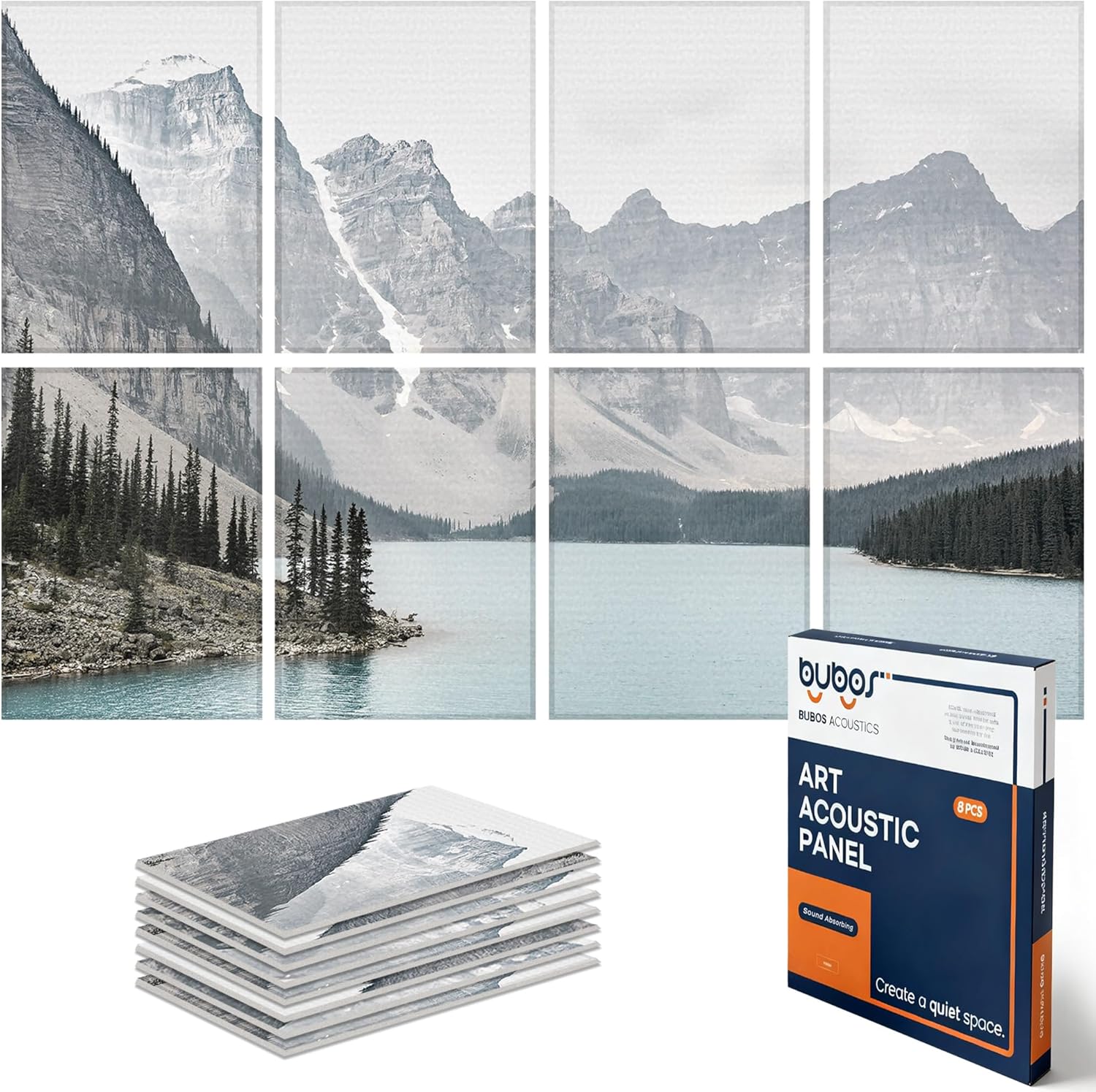 BUBOS 6 Pack Self-Adhesive Acoustic Wall Panels,70.8" x 47.2" Sound Panels Noise Reducing for Wall,Decorative Acoustic Panel Sound Absorbing,Sound Proofing Panel for Studio, Home,Office(Foggy Forest)