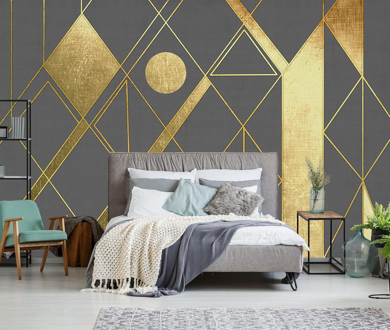 Black and Gold 3D Wallpaper Bedroom Abstract Geometric Squares Background Wall Mural for Living Room Office（Not Peel and Stick）