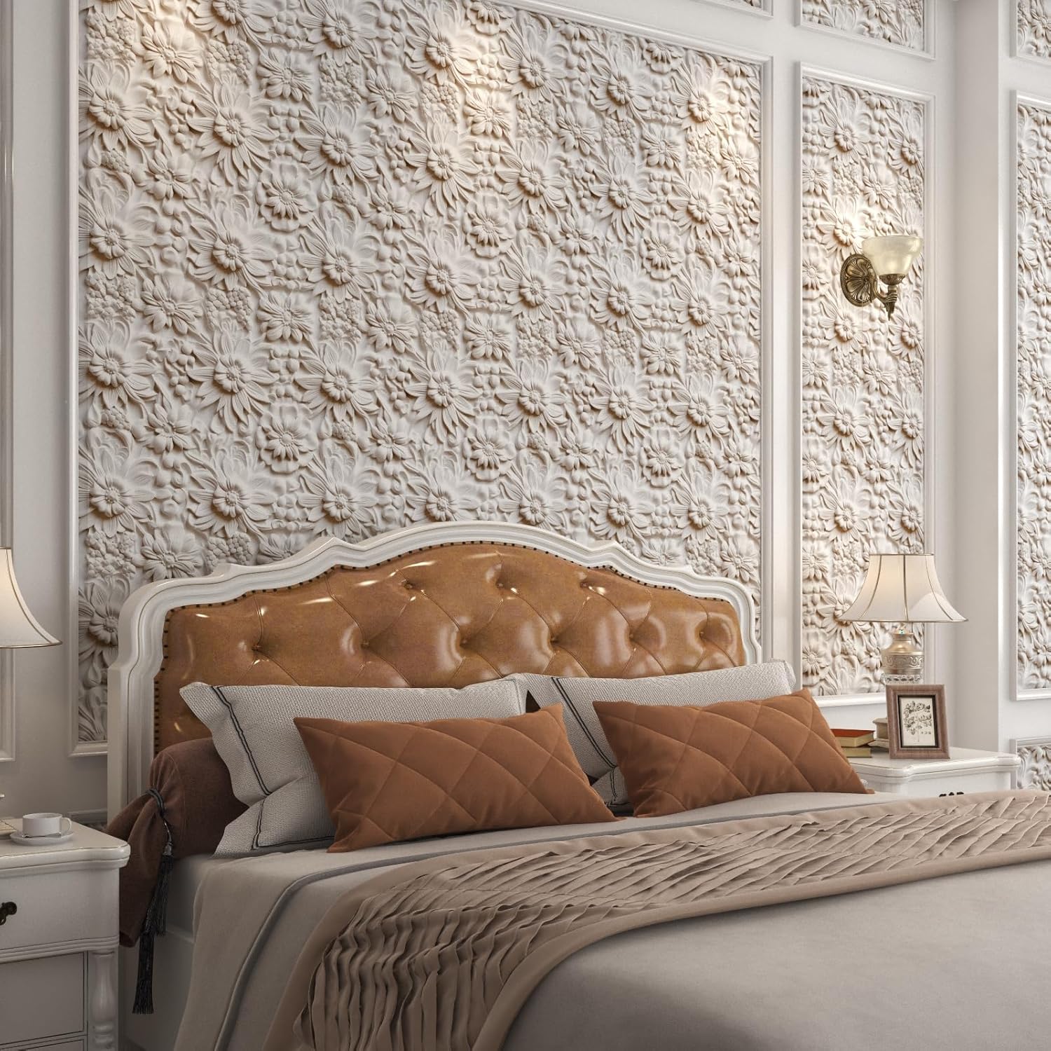 17.5"×317" Peel and Stick Wallpaper Floral Embossed Wallpaper for Bedroom Faux 3D Embossed Floral Wall Paper Mural Removable Self Adhesive Contact Paper for Countertops Living Room Bathroom