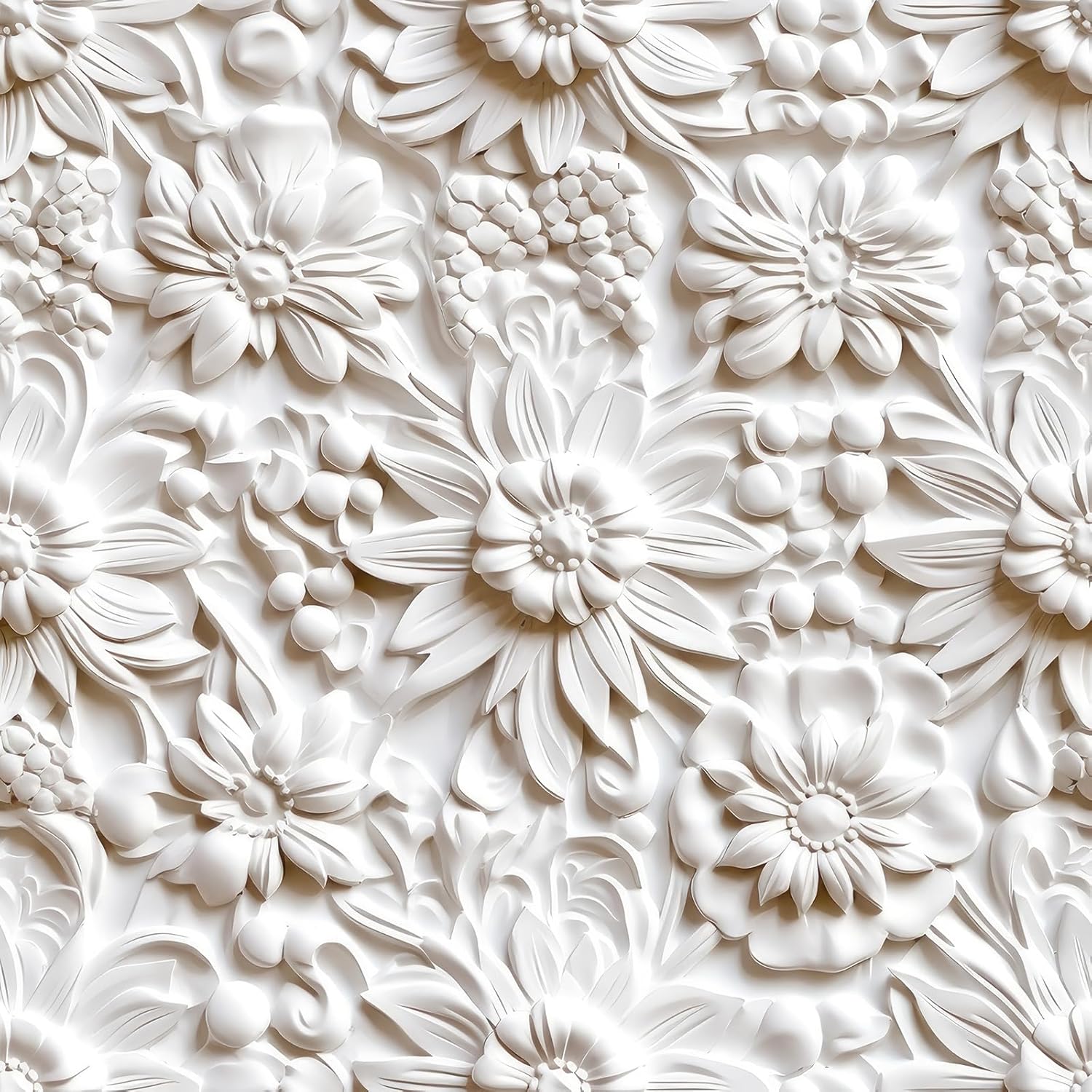 FunStick 17.5"x354" Cream White Peel and Stick Wallpaper Faux 3D Embossed Floral Wallpaper Self Adhesive Wallpapers for Bedroom Living Room Wall Panels White Floral Contact Paper for Walls Cabinets