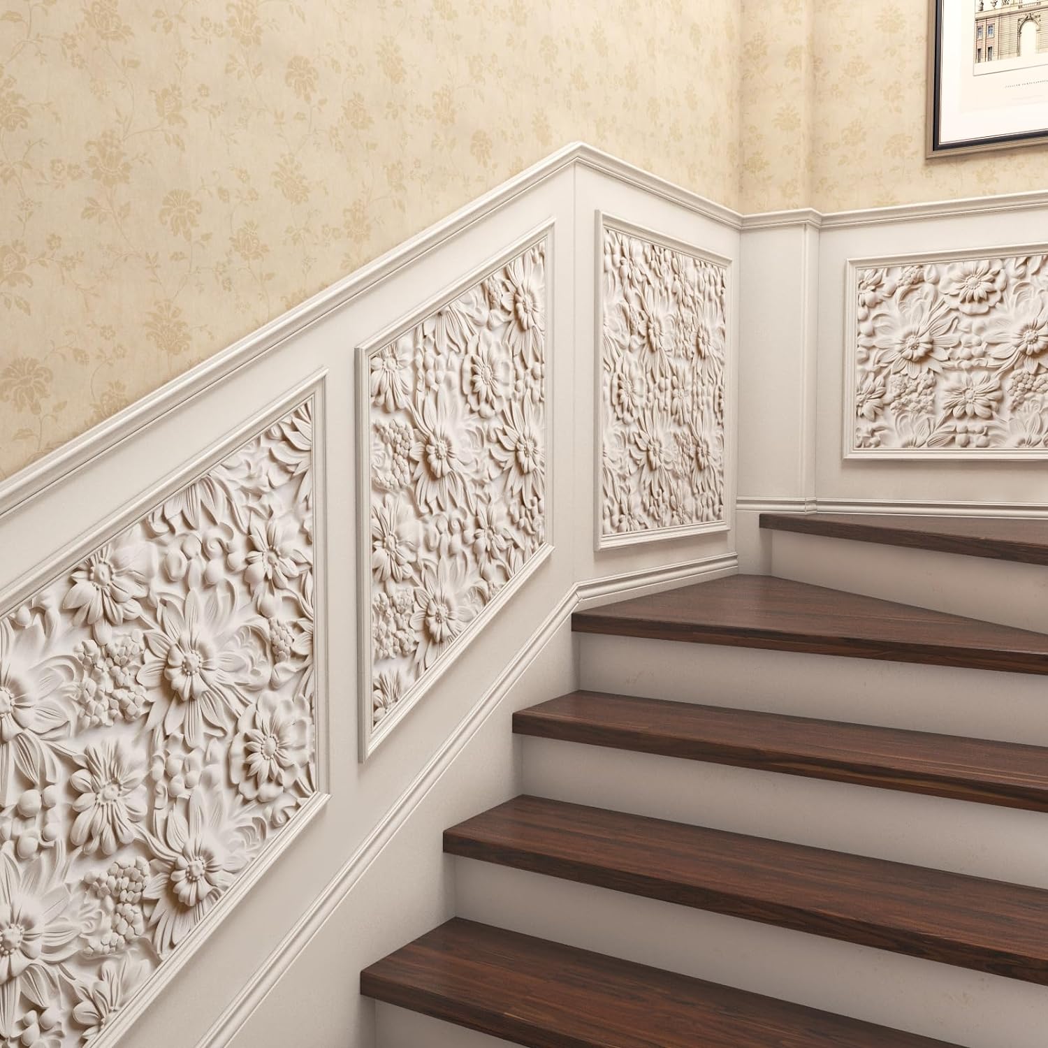 17.5"×317" Peel and Stick Wallpaper Floral Embossed Wallpaper for Bedroom Faux 3D Embossed Floral Wall Paper Mural Removable Self Adhesive Contact Paper for Countertops Living Room Bathroom