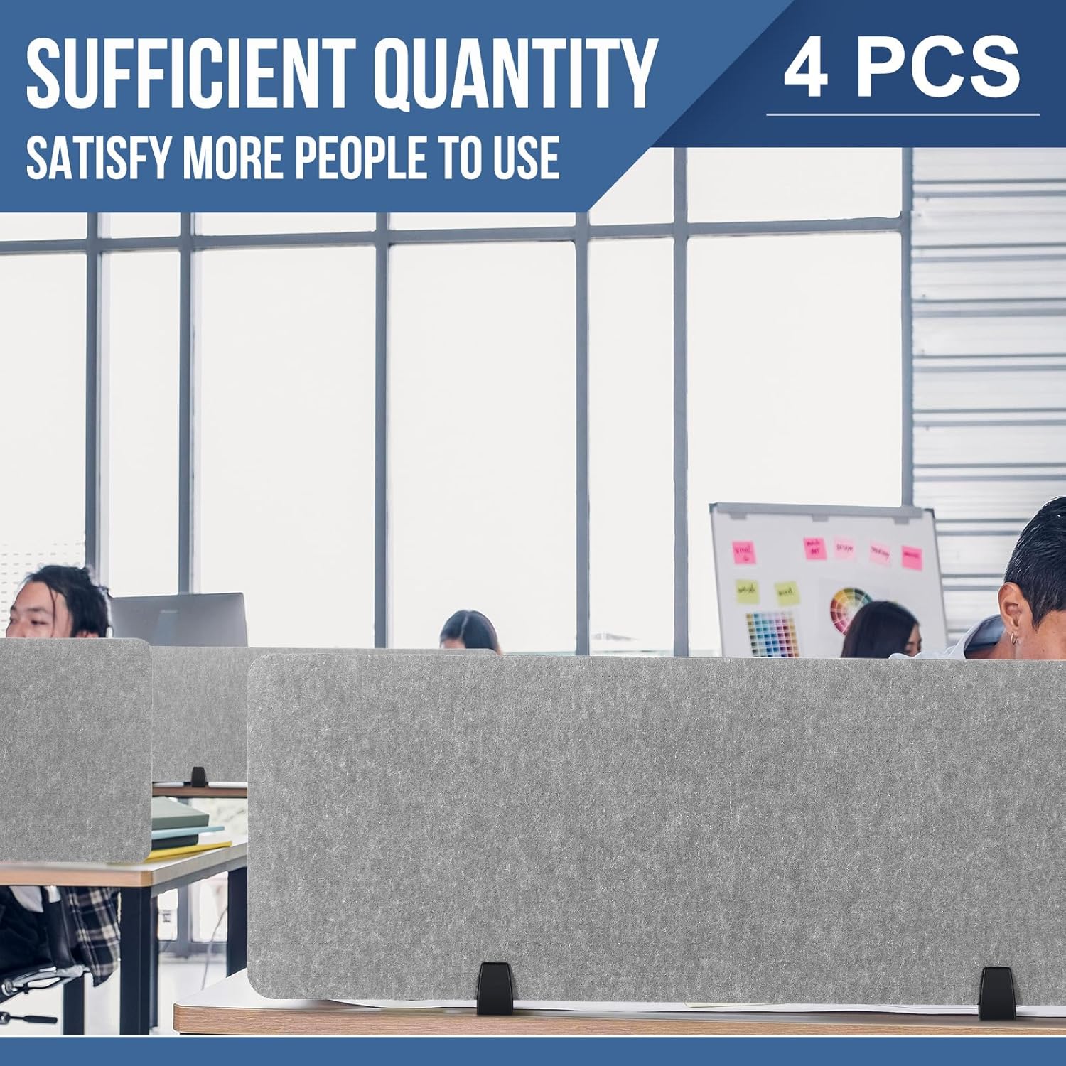 Yaomiao 4 Pack Acoustic Desk Divider Soundproof Desk Privacy Panel Freestanding Partitions Sound Absorbing Divider for Office Reduce Noise and Visual Distractions 47.3" x 16"(Light Gray)