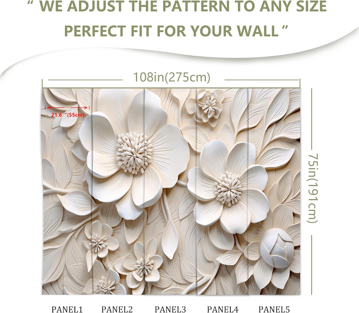 3D Relief Floral Wall Mural Wallpaper for Living Room Bedroom (Not Peel n' Stick)