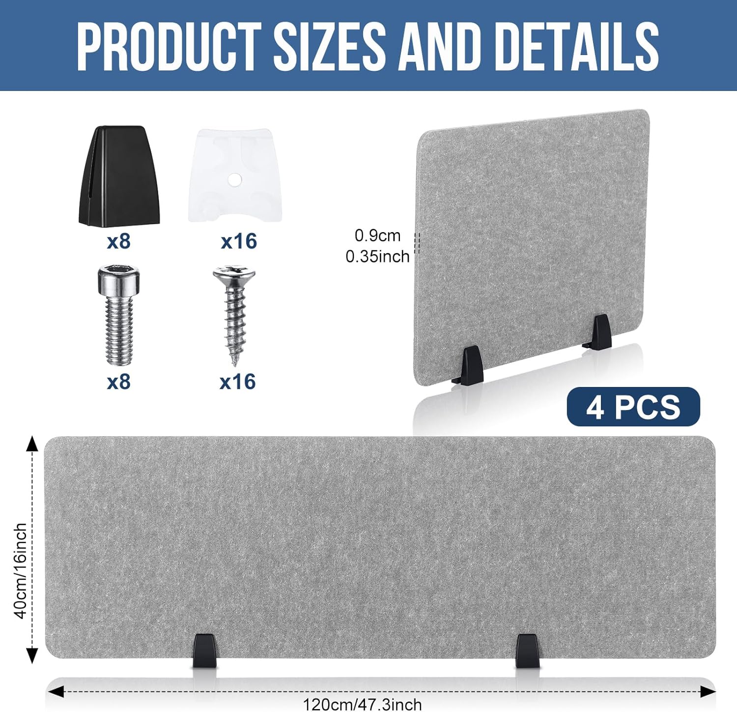 Yaomiao 4 Pack Acoustic Desk Divider Soundproof Desk Privacy Panel Freestanding Partitions Sound Absorbing Divider for Office Reduce Noise and Visual Distractions 47.3" x 16"(Light Gray)