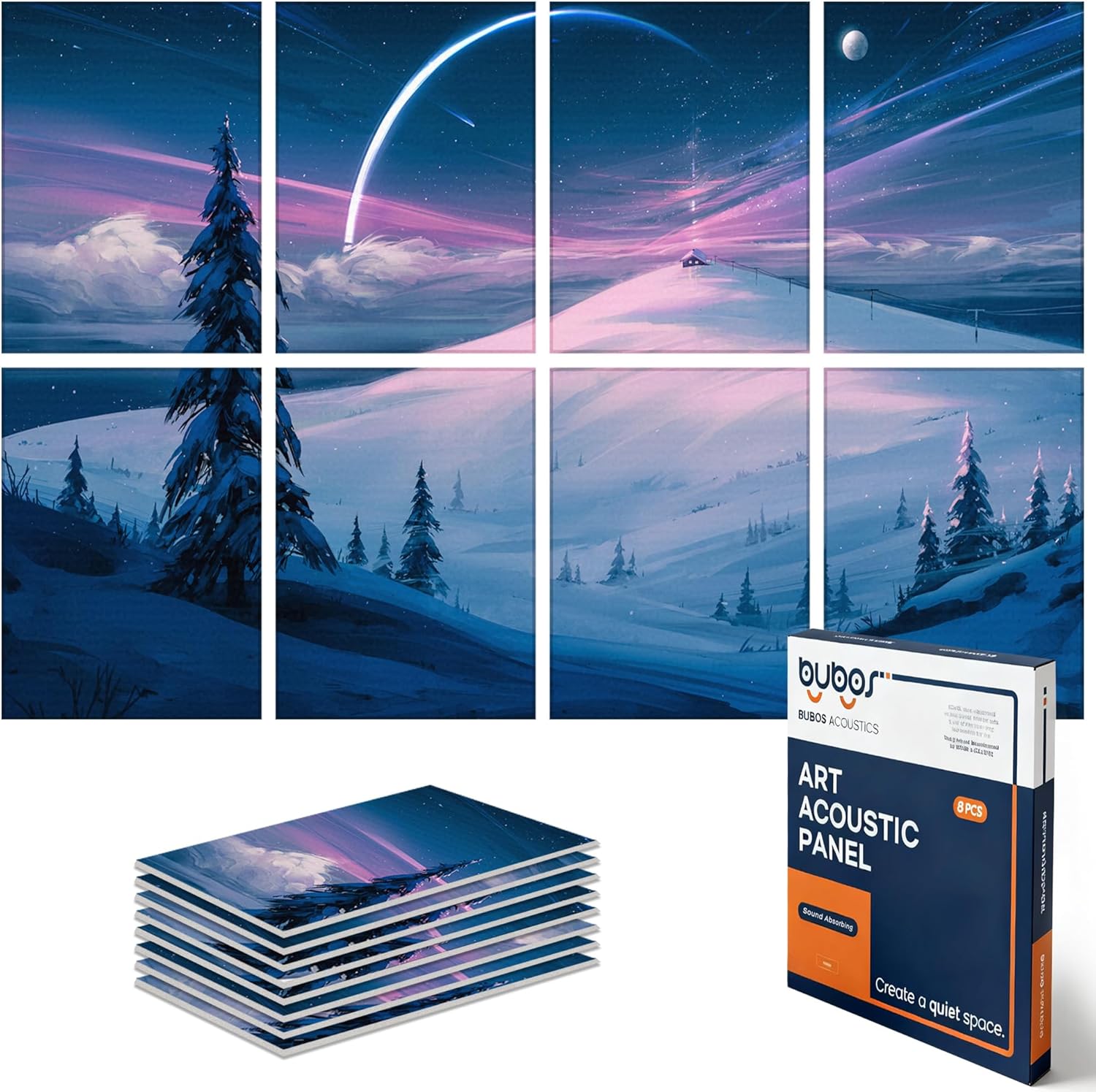 BUBOS 6 Pack Self-Adhesive Acoustic Wall Panels,70.8" x 47.2" Sound Panels Noise Reducing for Wall,Decorative Acoustic Panel Sound Absorbing,Sound Proofing Panel for Studio, Home,Office(Foggy Forest)