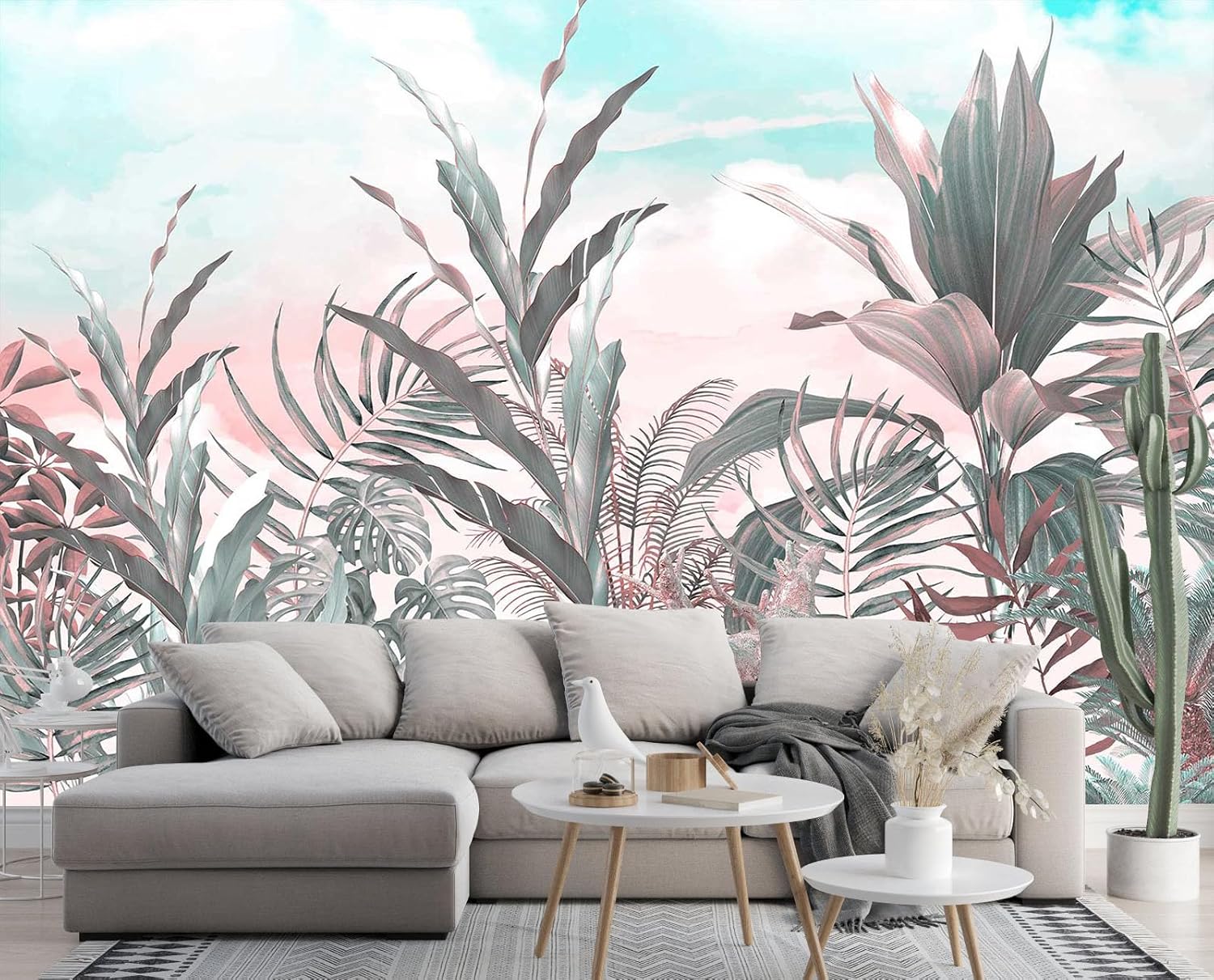 3D Wallpaper Illustration Beige Background Large White Abstract Gold Leaf Flower for Living Room Bedroom Backdrop Decoration（Non-self-Adhesive）