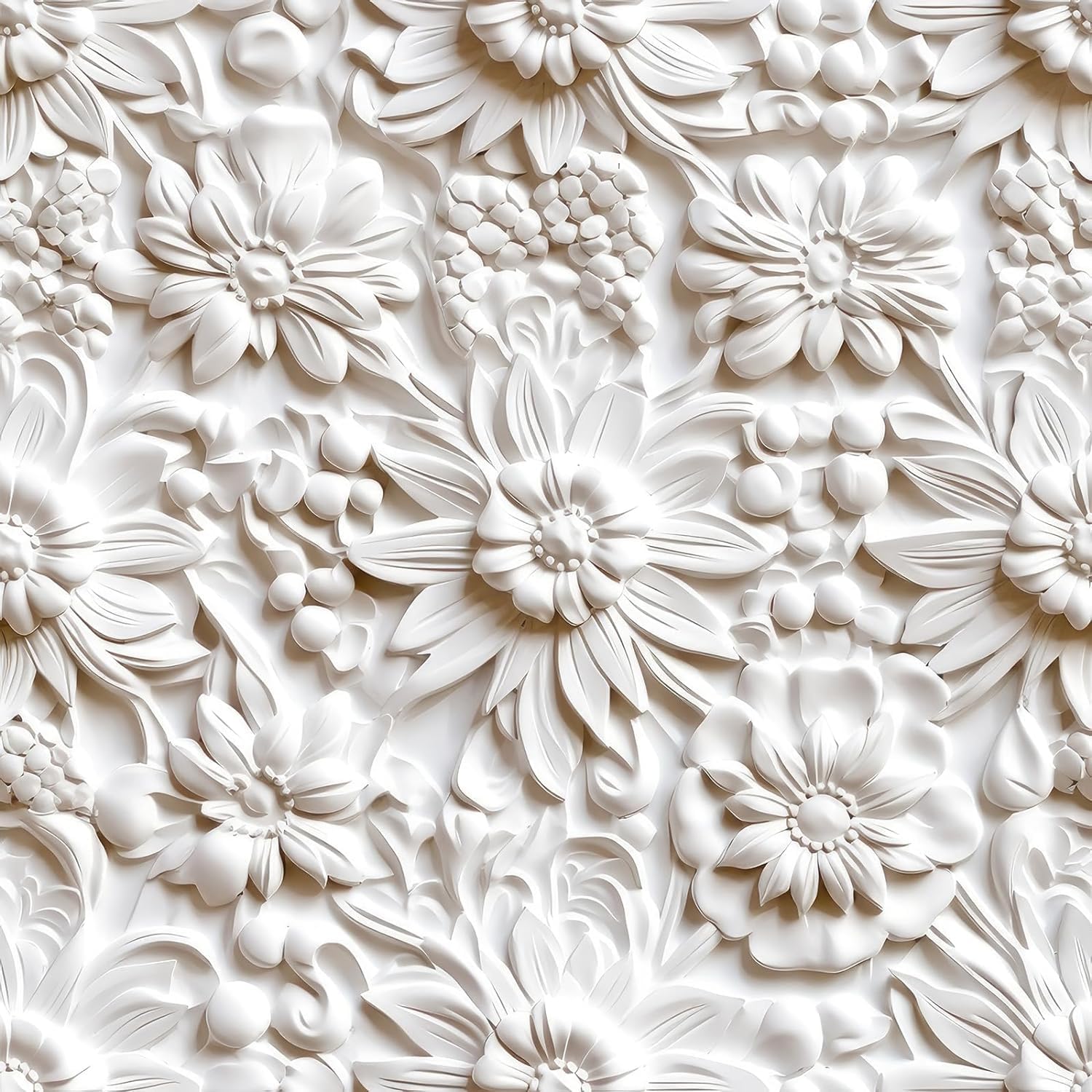 FunStick 17.5"x354" Cream White Peel and Stick Wallpaper Faux 3D Embossed Floral Wallpaper Self Adhesive Wallpapers for Bedroom Living Room Wall Panels White Floral Contact Paper for Walls Cabinets