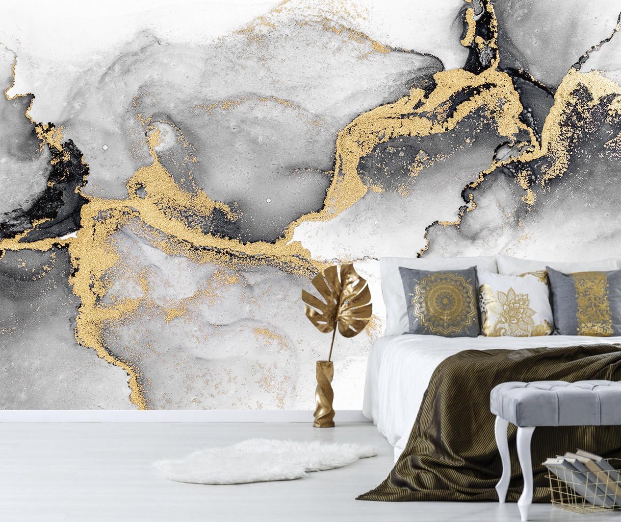 Black and Gold 3D Wallpaper Bedroom Abstract Geometric Squares Background Wall Mural for Living Room Office（Not Peel and Stick）