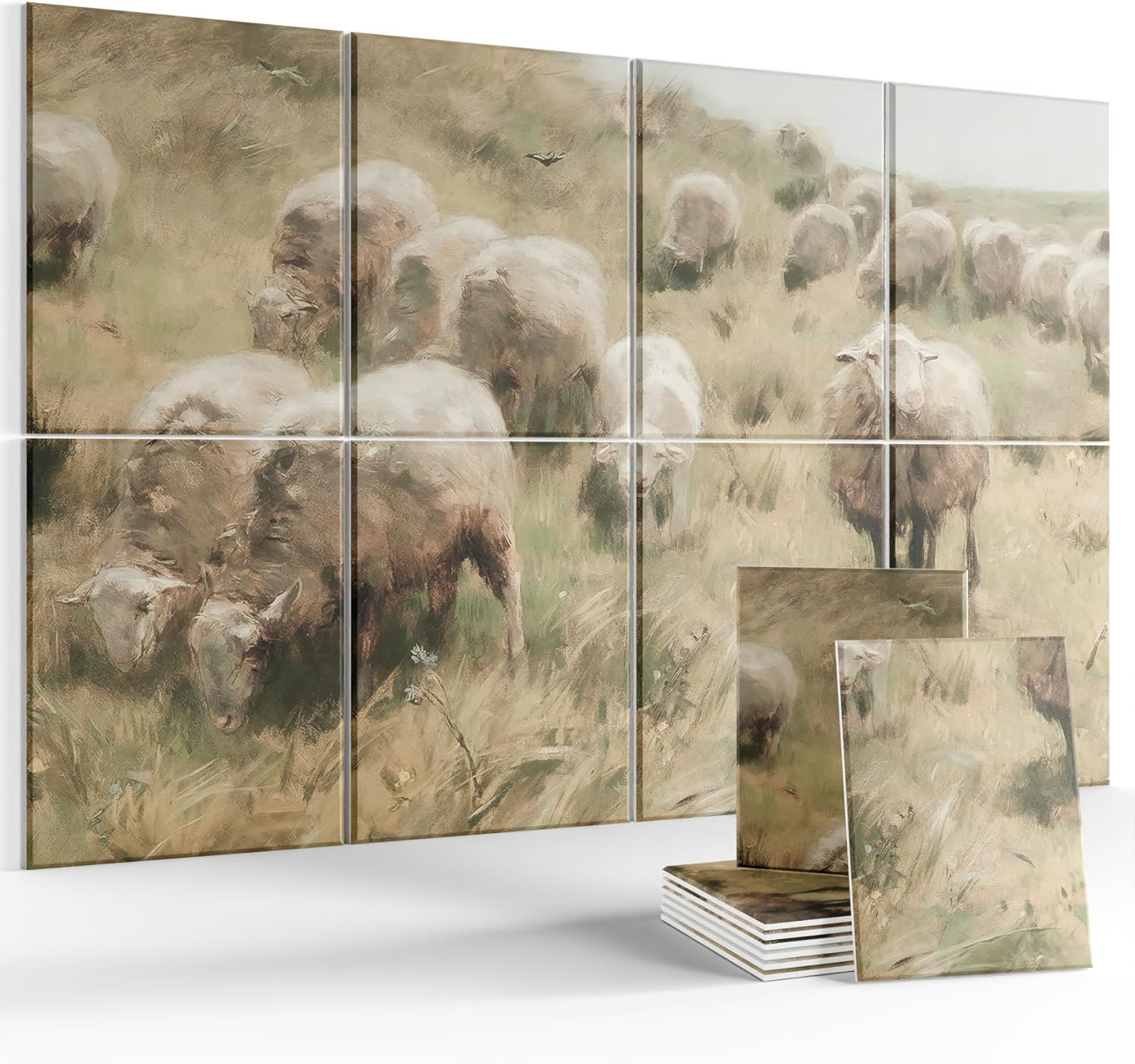 Wall Art Acoustic Panels,47''X31''Sound Absorbing Panels-8-Pack with 50 Adhesive Tabs, Decorative Sound Absorbing Panels for Living Room and Recording Studio, Offices-Champ Fleuri