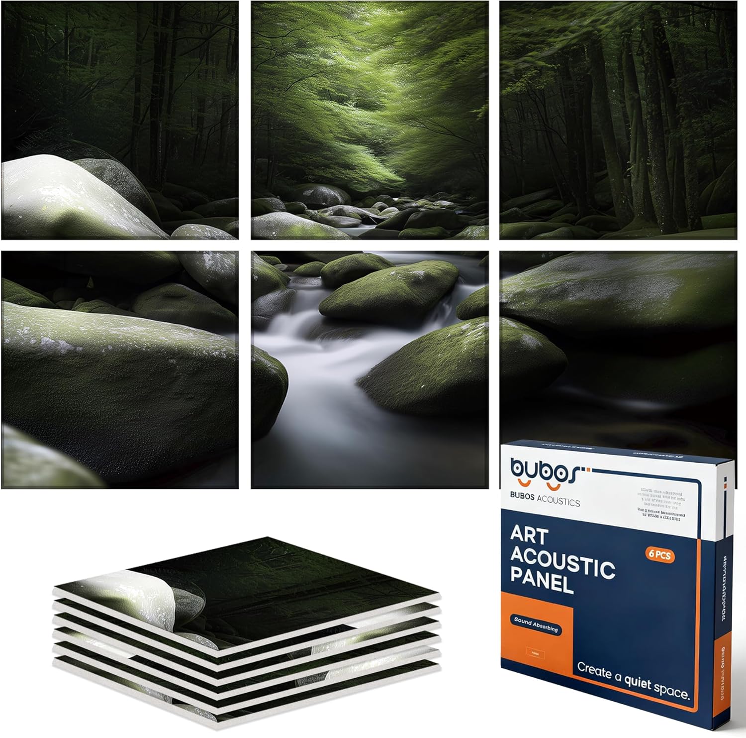BUBOS 6 Pack Self-Adhesive Acoustic Wall Panels,70.8" x 47.2" Sound Panels Noise Reducing for Wall,Decorative Acoustic Panel Sound Absorbing,Sound Proofing Panel for Studio, Home,Office(Foggy Forest)