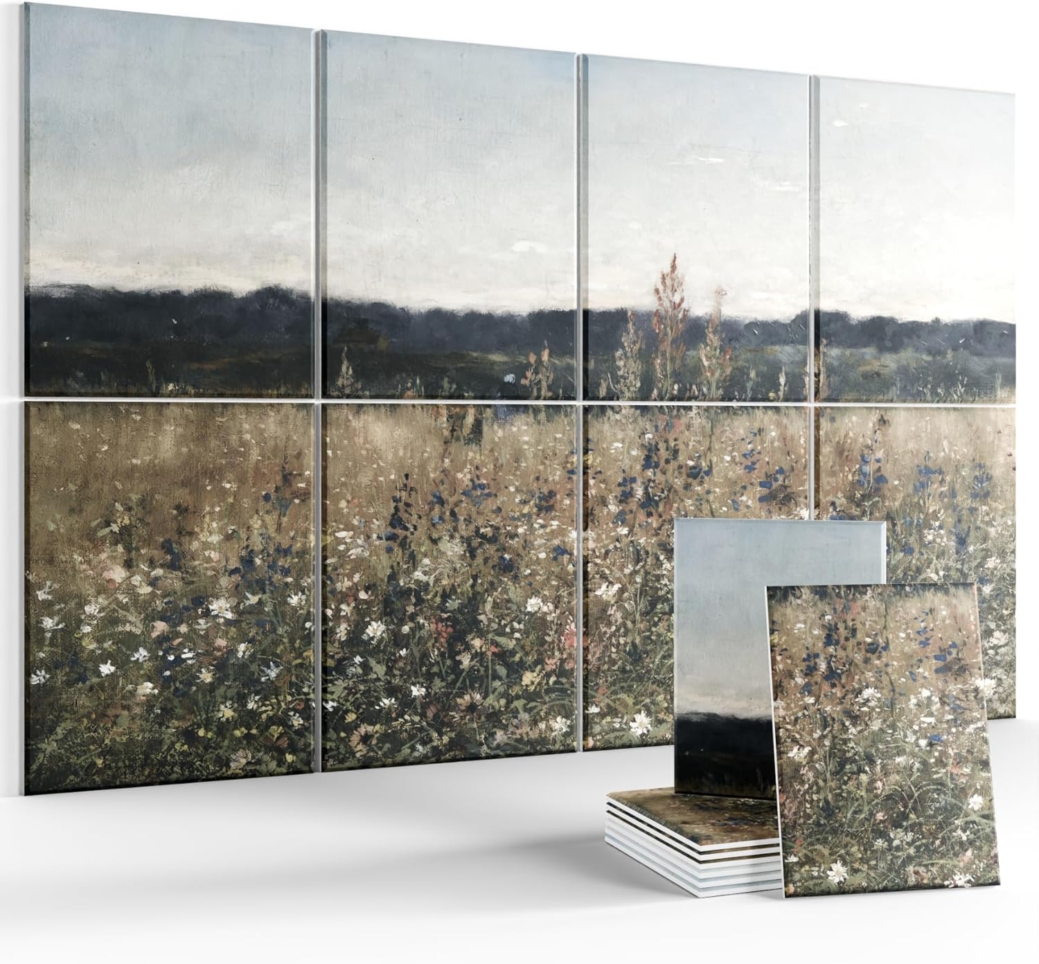 Wall Art Acoustic Panels,47''X31''Sound Absorbing Panels-8-Pack with 50 Adhesive Tabs, Decorative Sound Absorbing Panels for Living Room and Recording Studio, Offices-Champ Fleuri