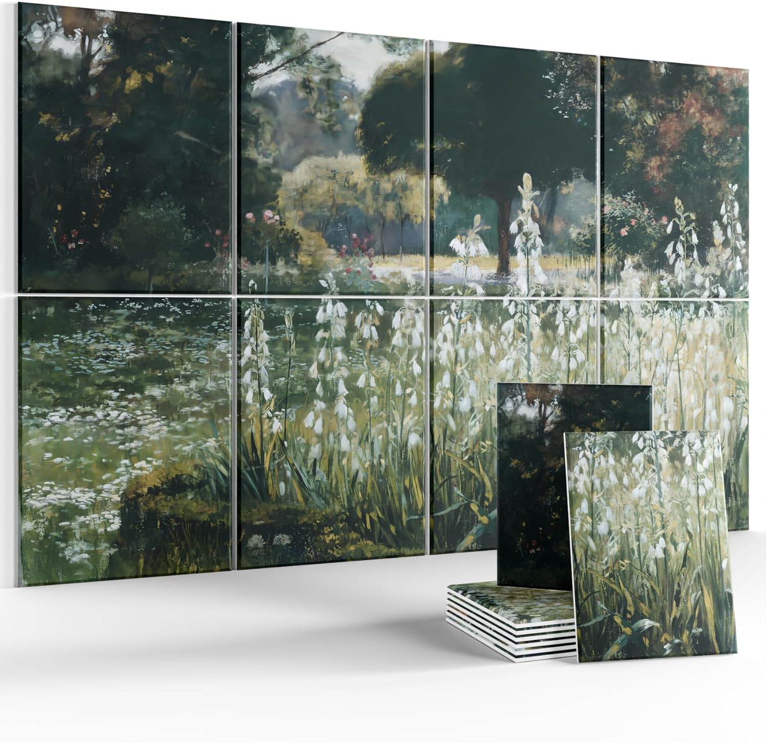 Wall Art Acoustic Panels,47''X31''Sound Absorbing Panels-8-Pack with 50 Adhesive Tabs, Decorative Sound Absorbing Panels for Living Room and Recording Studio, Offices-Champ Fleuri