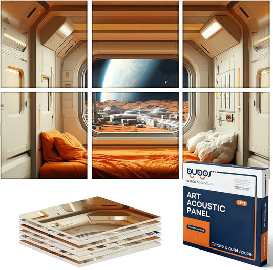 BUBOS 6 Pack Art Acoustic Panels Soundproof Wall Panel,70.8X47.2 Inches Large Sound Absorbing Panel,Self-Adhesive Decorative Acoustical Wall Panels, Acoustic Treatment for Home（Martian Settlers）