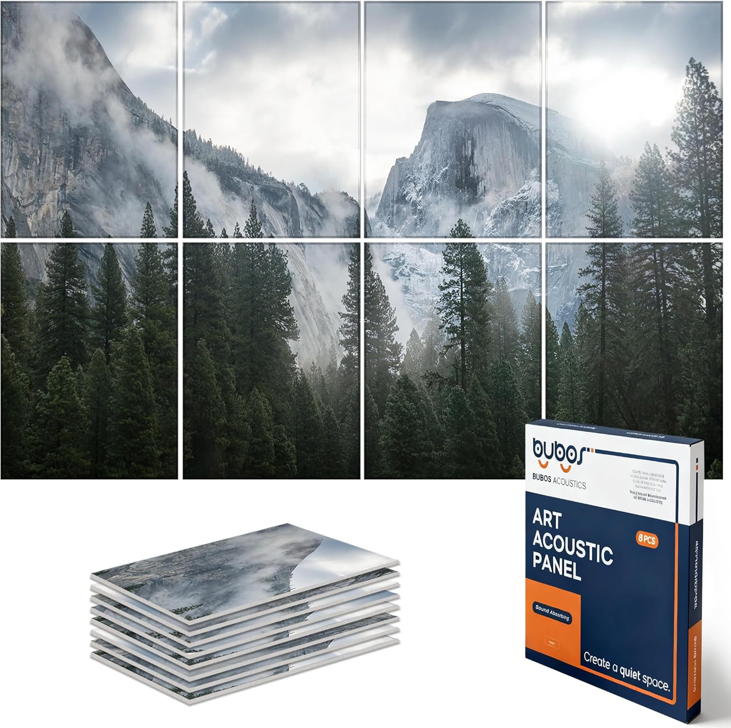 BUBOS 6 Pack Self-Adhesive Acoustic Wall Panels,70.8" x 47.2" Sound Panels Noise Reducing for Wall,Decorative Acoustic Panel Sound Absorbing,Sound Proofing Panel for Studio, Home,Office(Foggy Forest)