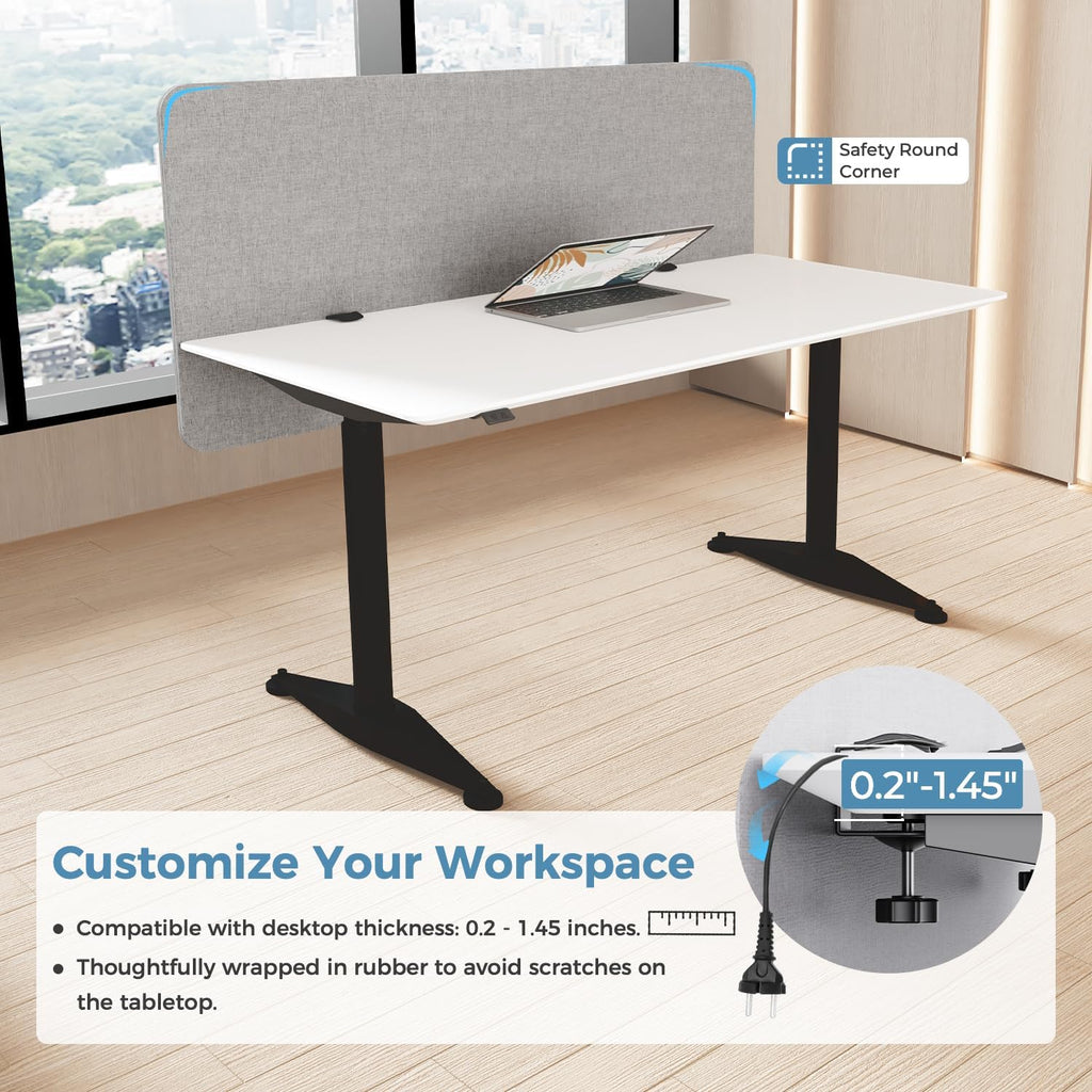 47.2" Privacy Desk Divider Panel, Acoustic Divider Panels for Office, Clamp-on Cubicle Office Room Dividers, Easy Assemble, Light Grey