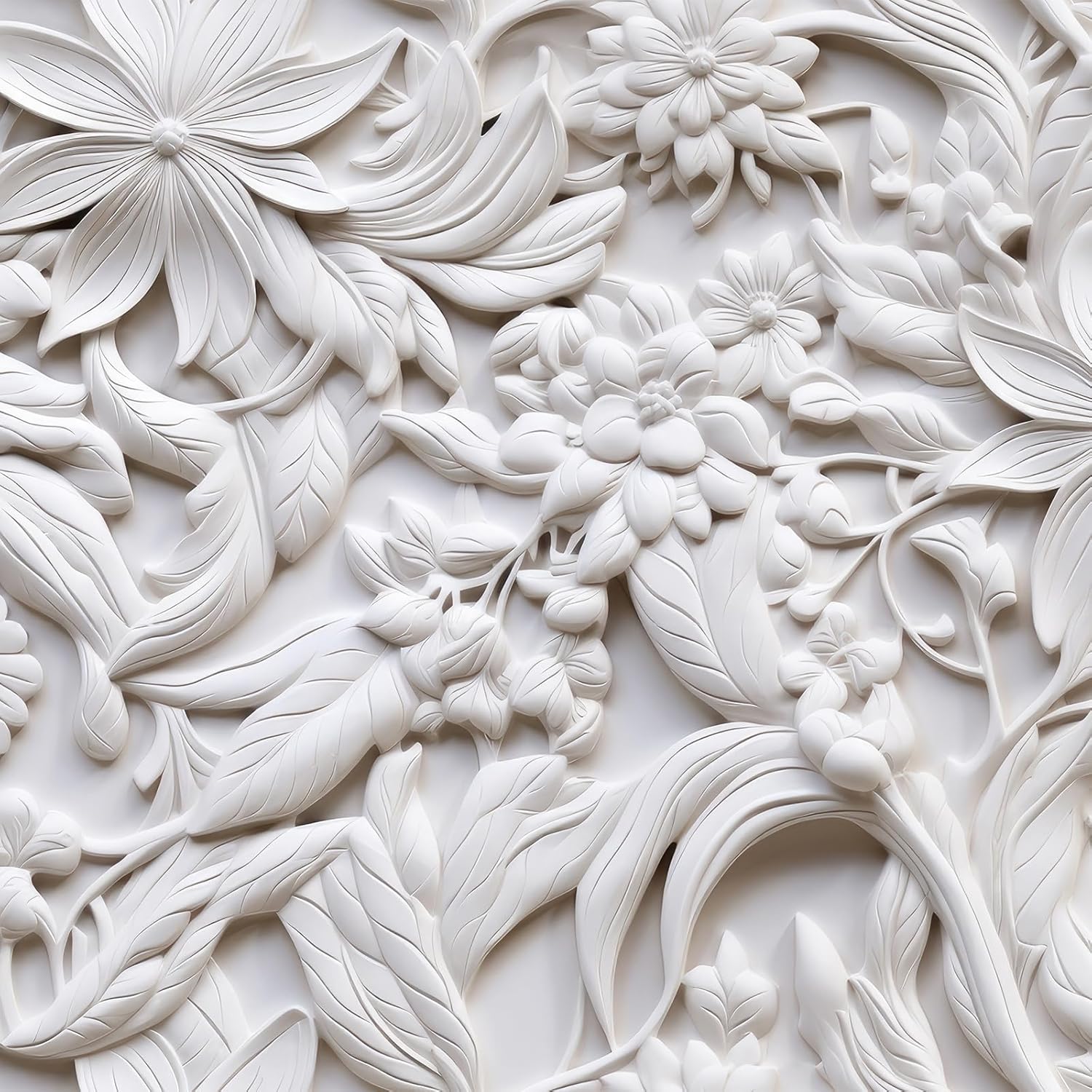 FunStick 17.5"x354" Grey White Wallpaper Peel and Stick Vintage Faux 3D Embossed Leaf Floral Peel and Stick Wallpaper White Contact Paper Removable Wall Paper for Bedroom Living Room Wall Panels Doors