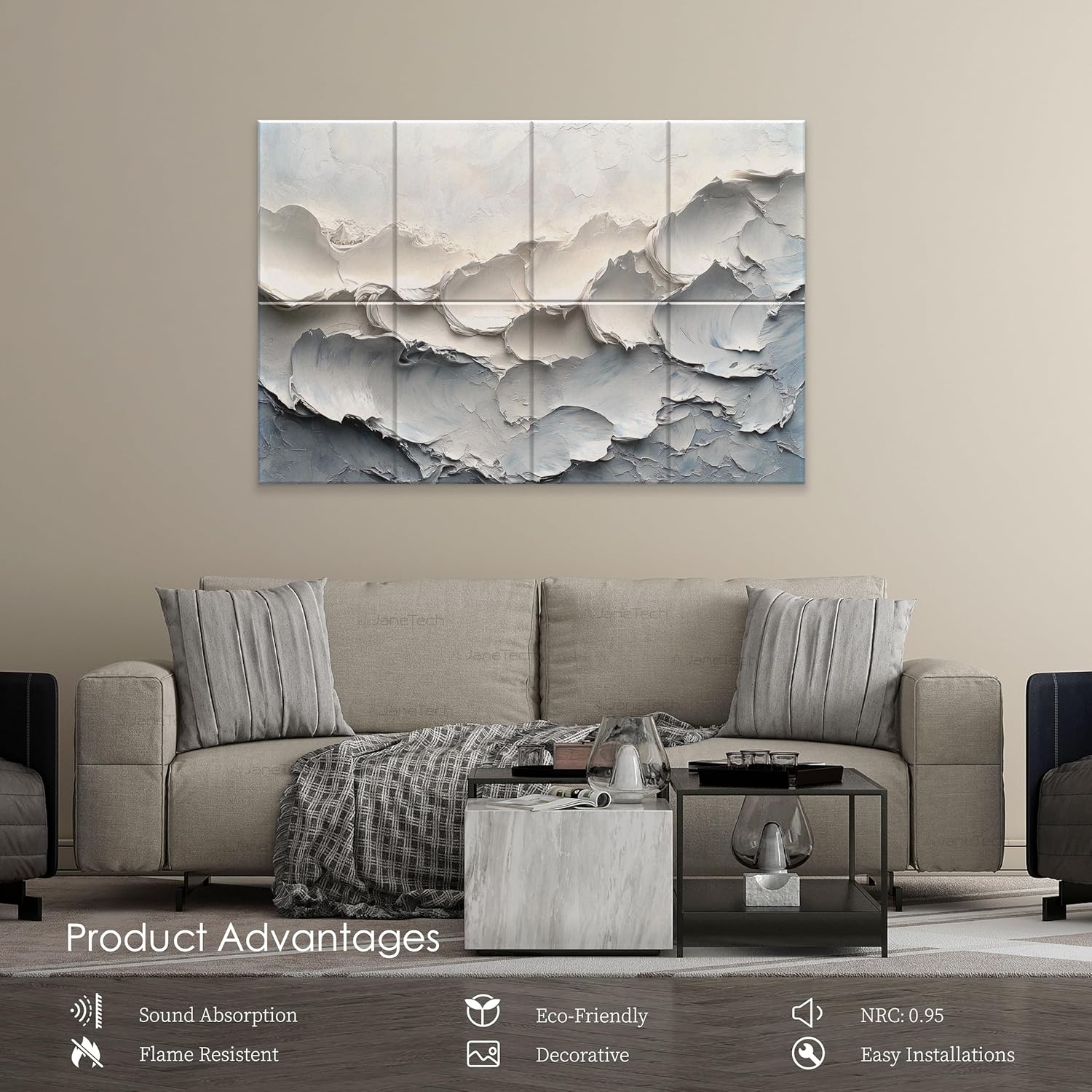 8-Pack Art Acoustic Wall Panels 48x32 Inches Acoustic Treatment Panels- Decorative Soundproof Wall Panels for Studios, Offices, Home, Included Nano Glue Stickers