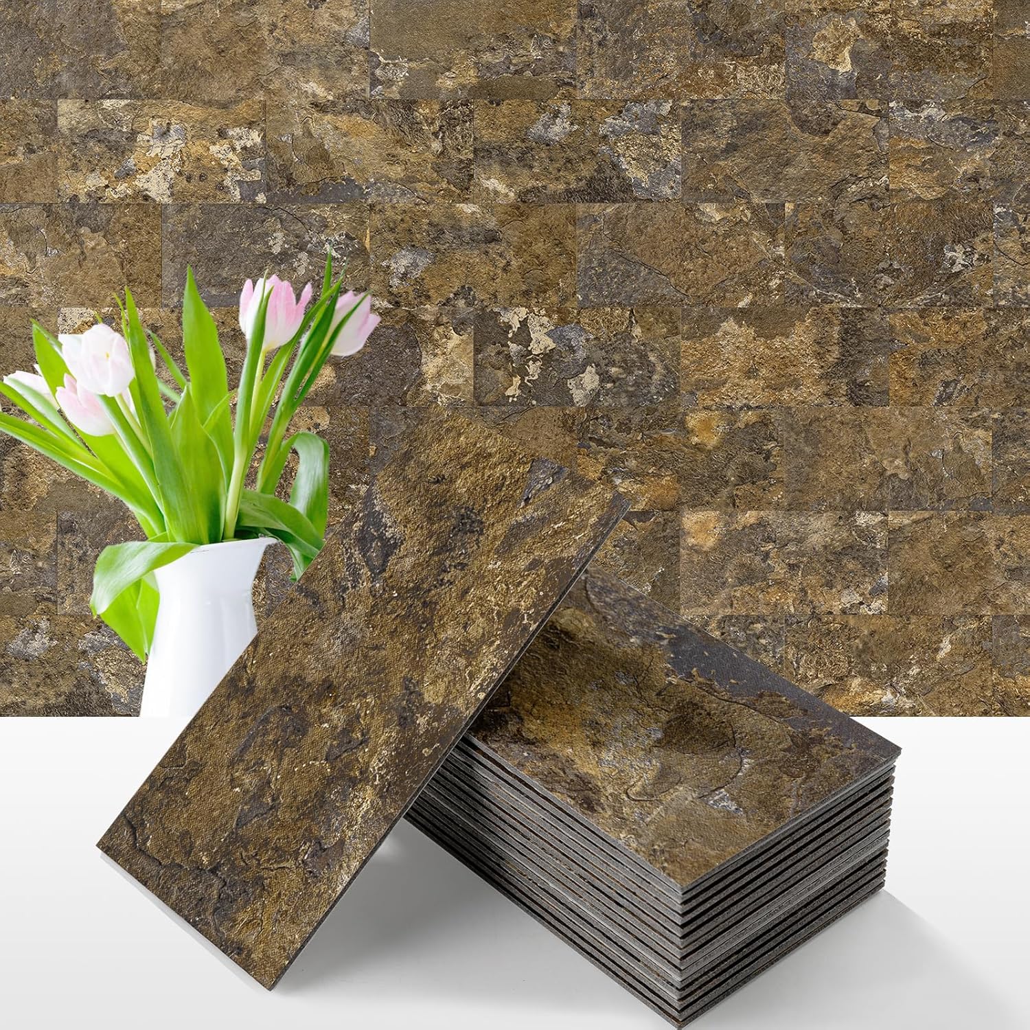 Vamos Tile 100-Piece Glossy Dolomite White Peel and Stick Backsplash Tile,3''x6'' PVC Subway Tile with White Grout, Stick on Backsplash for Kitchen/Bathroom/Fireplace